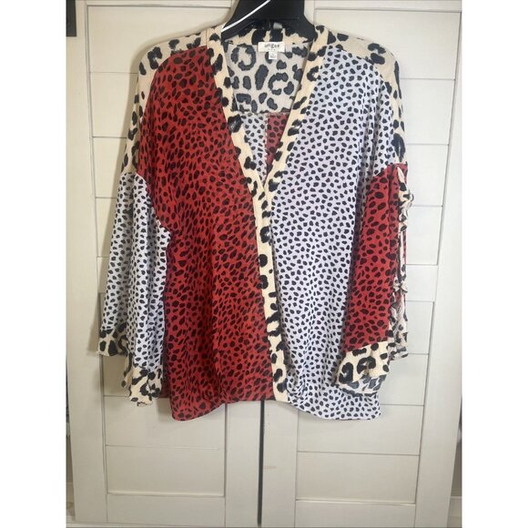 UMGEE Top Womens Large Multicolor Mix Leopard Print Ruffle Sleeves Blouse - Picture 1 of 10
